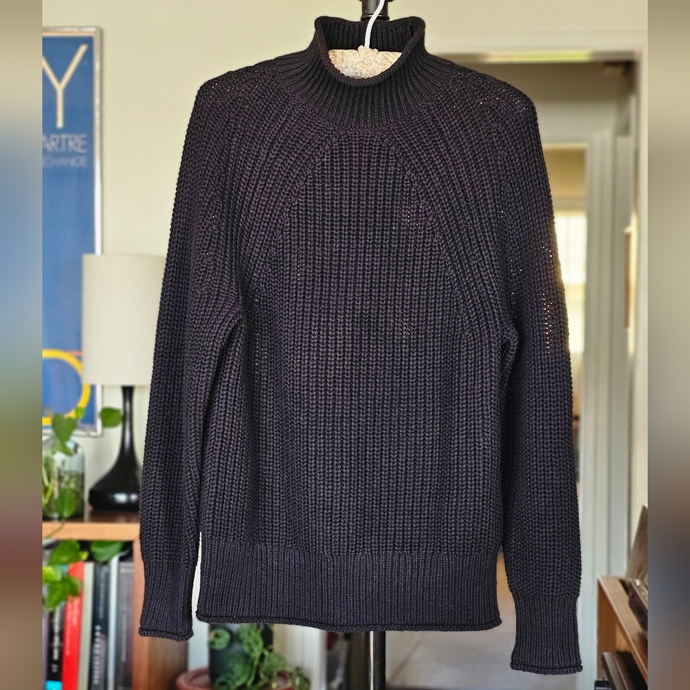 J.Crew Womwn's Relaxed Rollneck Cotton Sweater Black